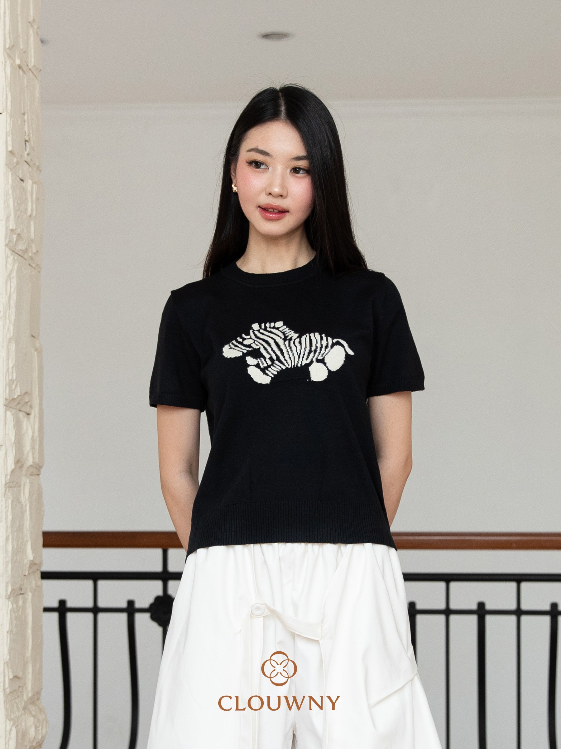 Zebra Knit Top - Black